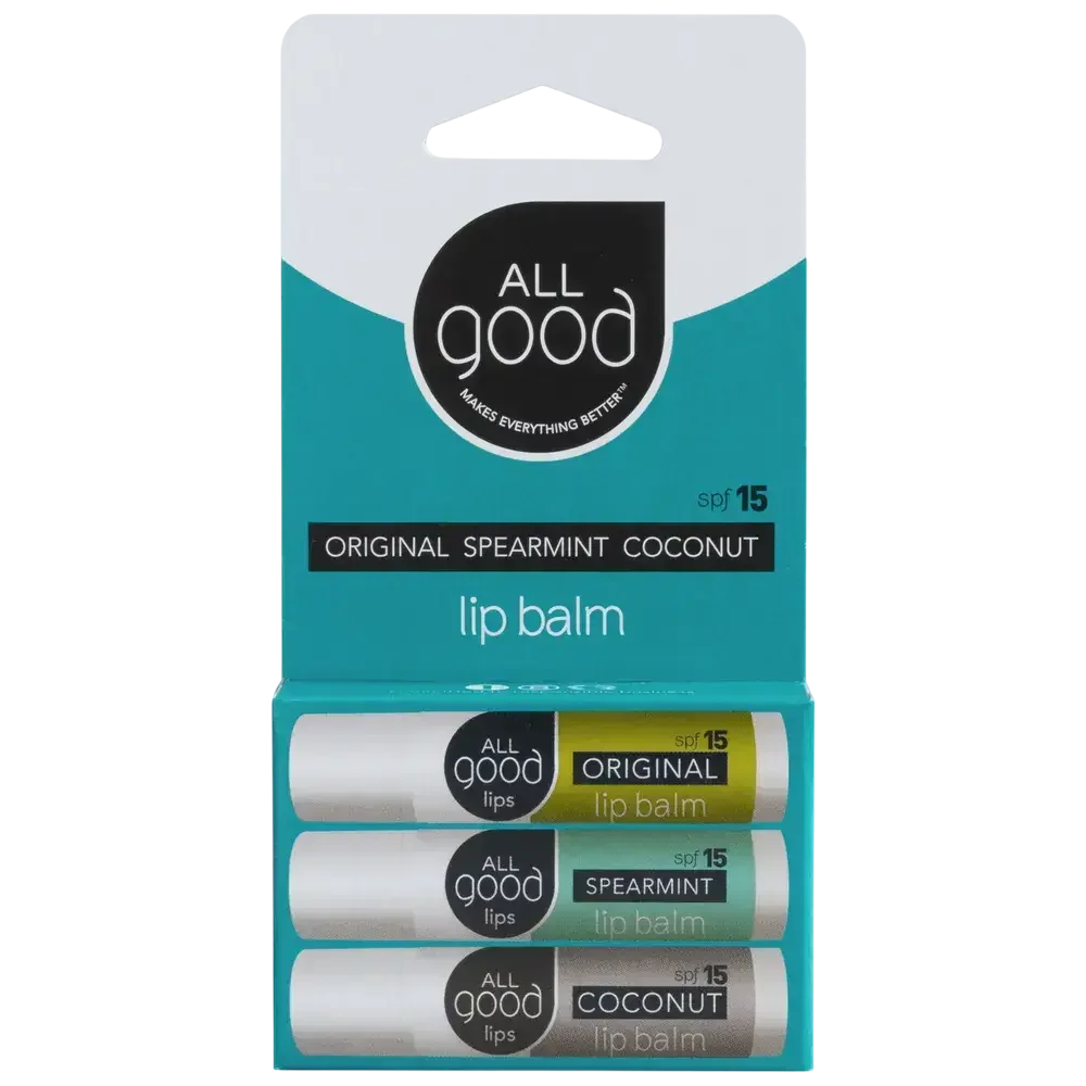 3 Pack Lip Balm, SPF 15, Original, Spearmint, Coconut Flavors